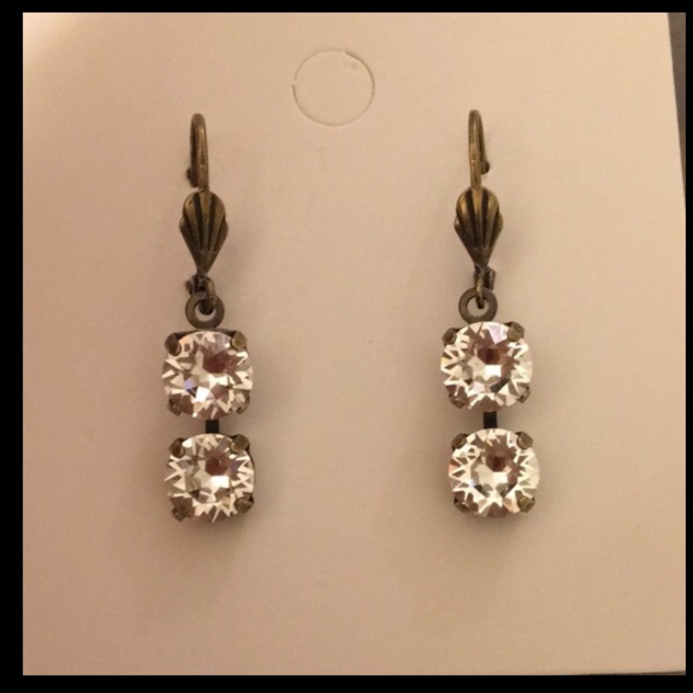 Antique Brass Crystal Drop Earrings - Picture 2 of 5